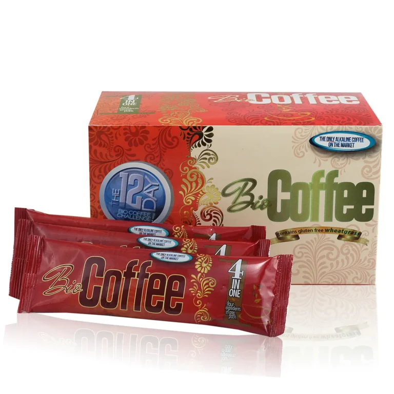 Bio Coffee 16 instant packets of alkaline, caffeine-free coffee alternative with organic wheatgrass and probiotics.