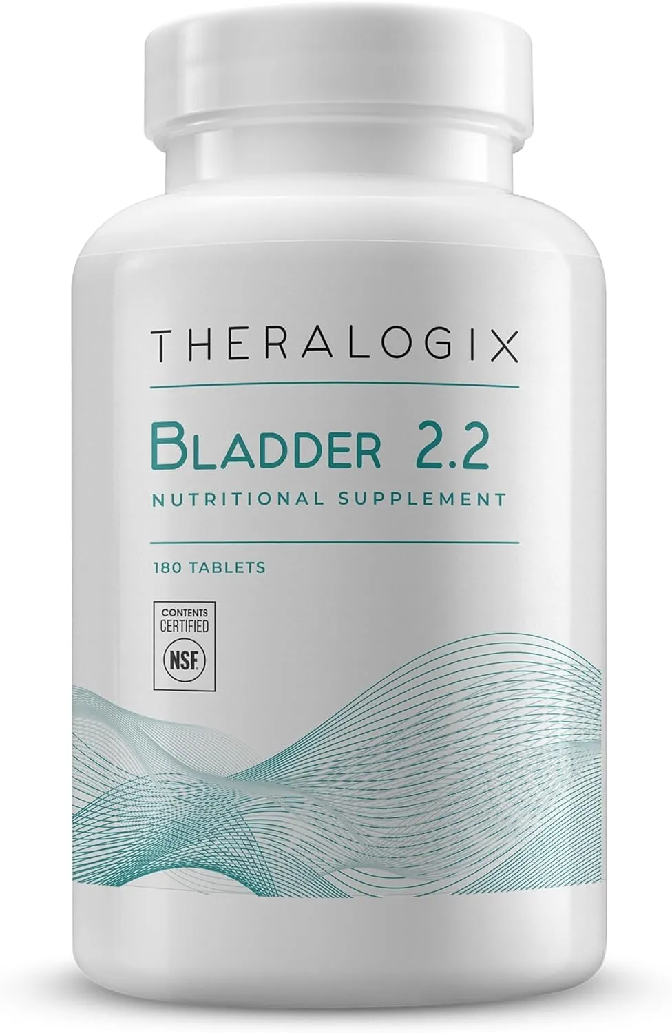 Bottle of Bladder 2.2 showing targeted bladder lining support and daily multivitamin tablets formulated by Theralogix.