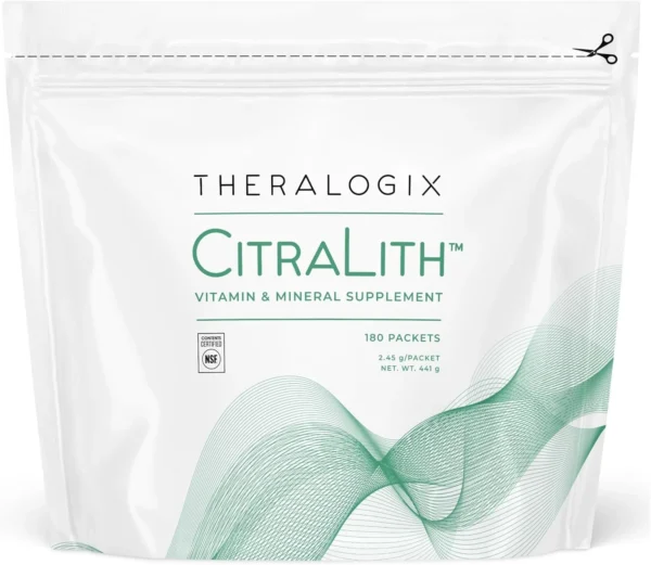 Box of CitraLith urinary tract and kidney health support mineral packets for healthy urine chemistry.