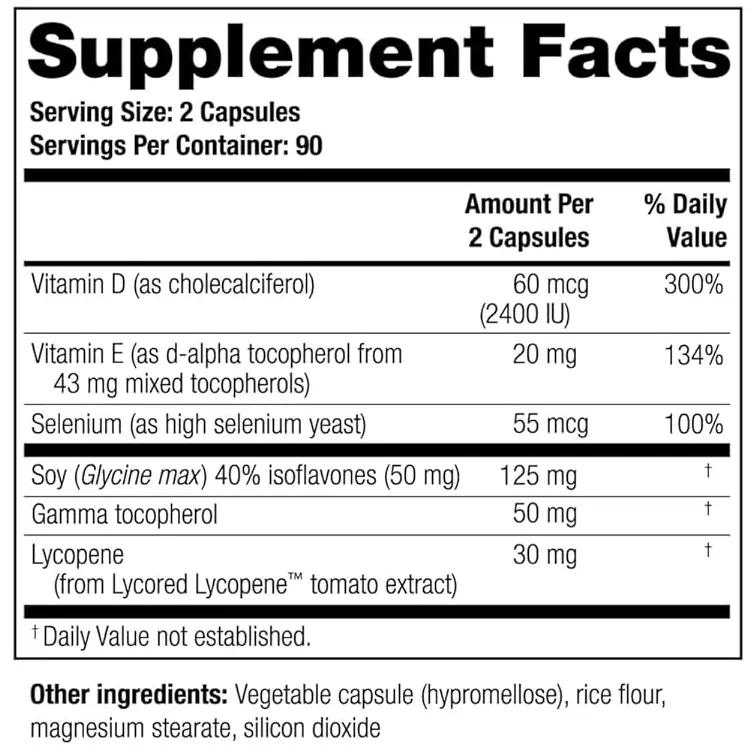 Supplement facts label for a multi-ingredient prostate wellness formula