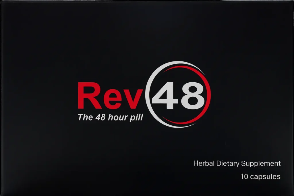 Rev 48 male enhancement supplement bottle for libido, stamina, and performance support