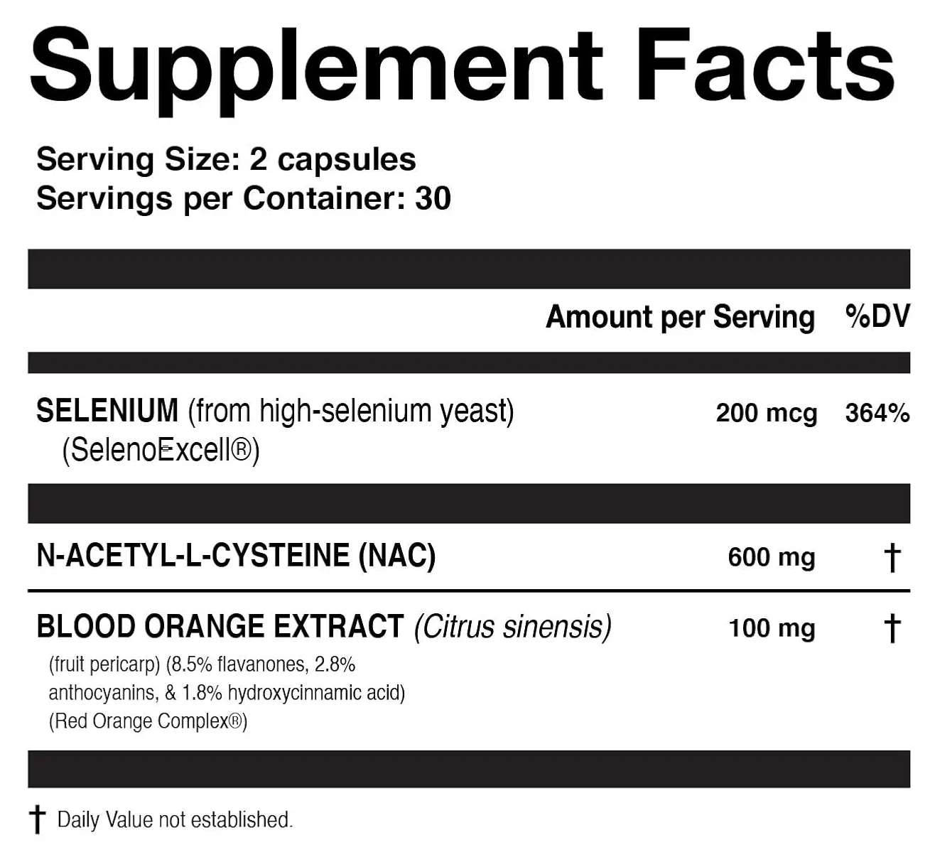 Selenex GSH Supplement Facts panel