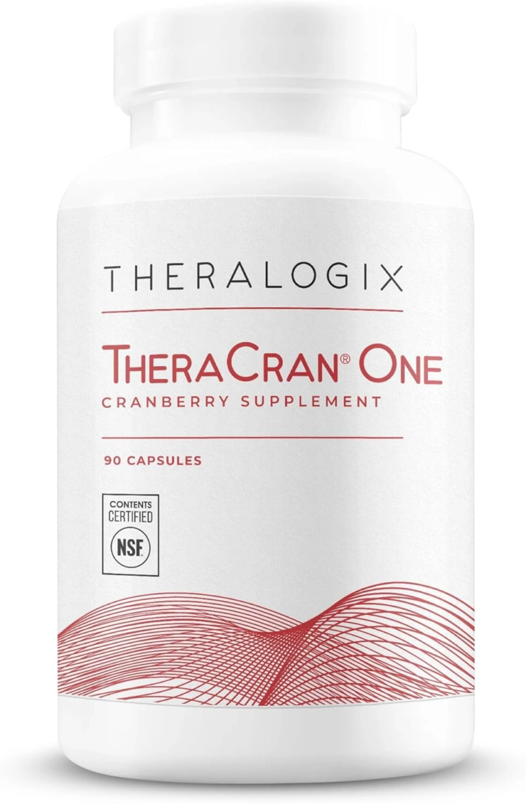 Front view of TheraCran One 90 capsules bottle on a clean white background for daily urinary tract support.
