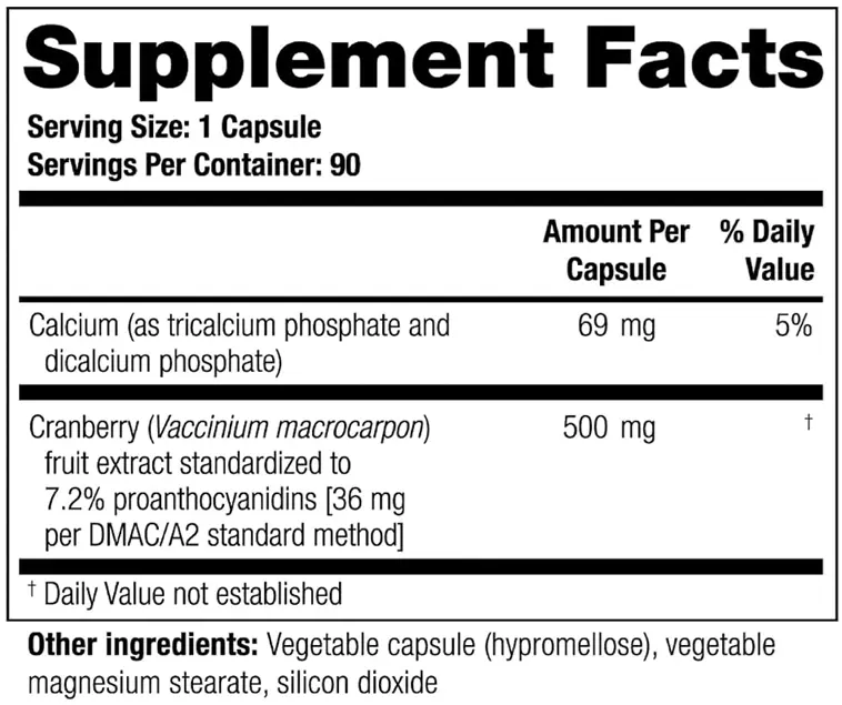 TheraCran One Supplement Facts and Ingredients Label