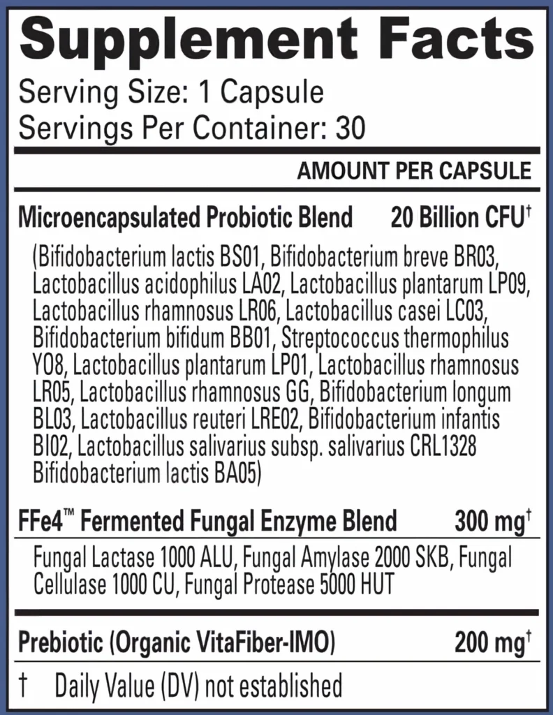 TriActive Biotics Advanced Care supplement facts label