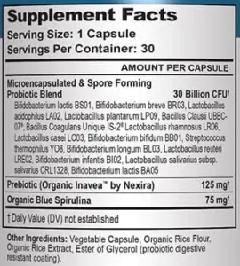 Supplement Facts label for TriActive Biotics For Men probiotic with 18 clinically studied strains