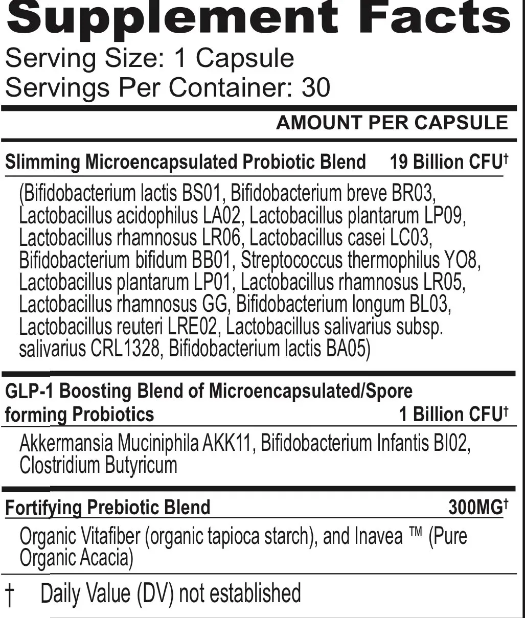 Supplement Facts label for TriActive Biotics GLP-1 Support probiotic supplement