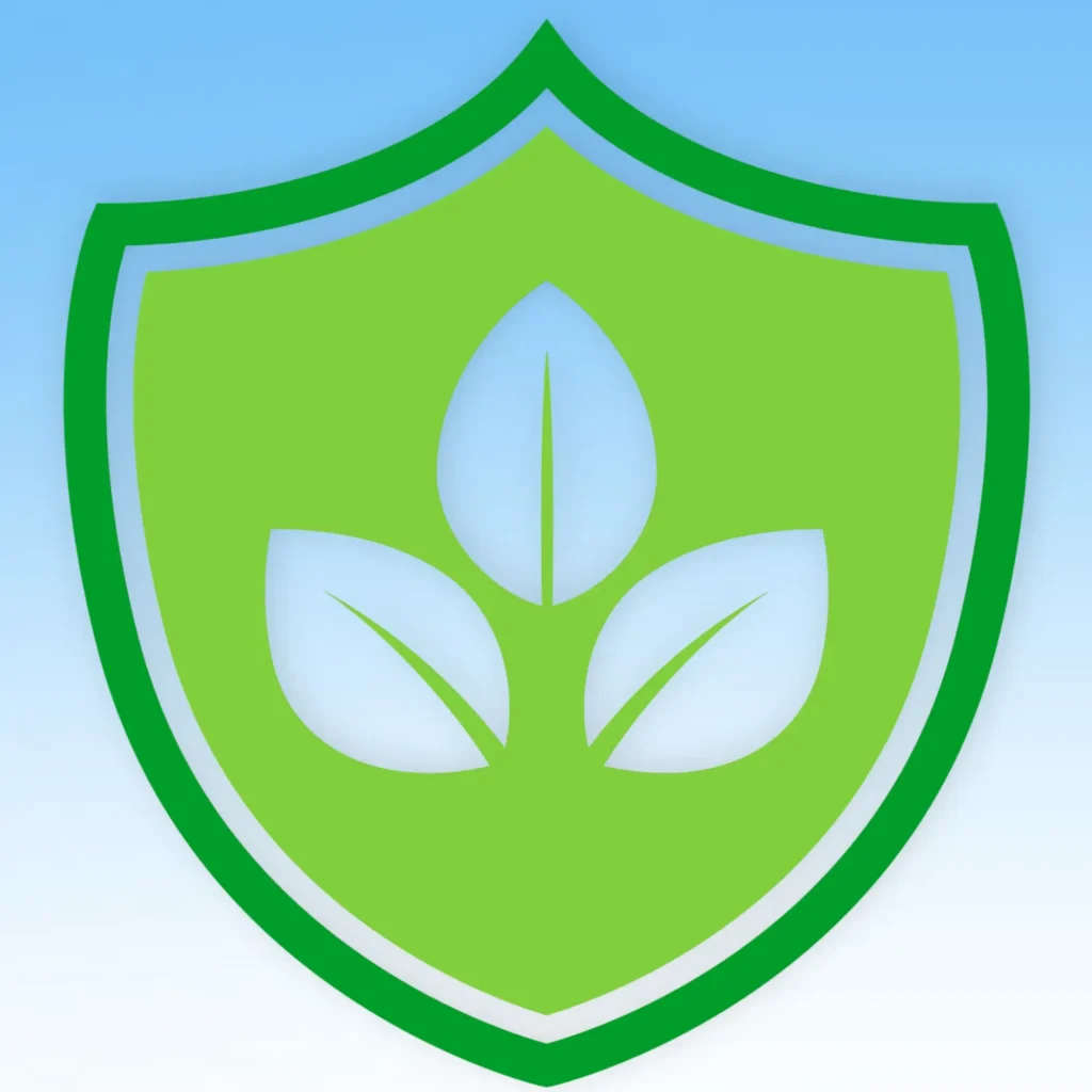 Immune support supplements category icon with green shield and leaves